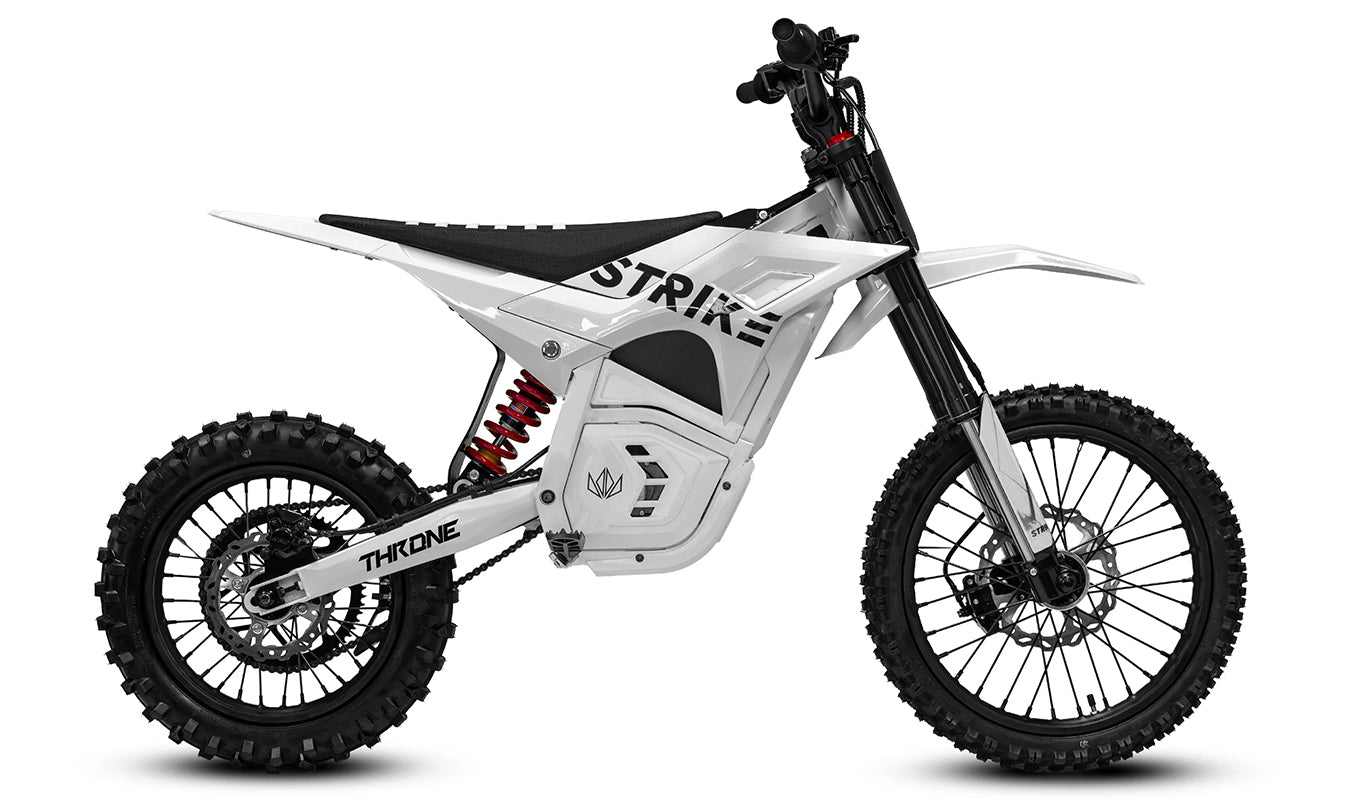 White and black electric bike with 'Strike' branding on a white background